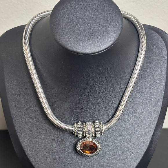 Silver Tone Magnetic Front Smoky Stone Brown Mesh Choker Necklace - Picture 1 of 11